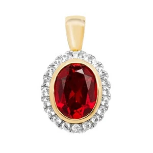 Men's 9ct Gold Created Ruby and White Sapphire Oval Necklace - Picture 1 of 4