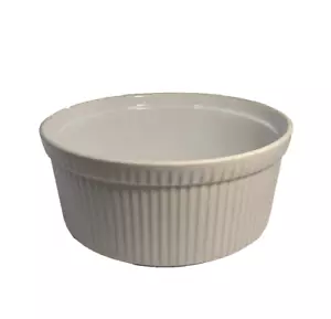Vintage Apilco France Souffle Dish Whiteware Ribbed Porcelain Ramekin 8in - Picture 1 of 8
