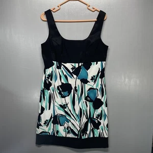 Dress Barn Womens Dress Size 10 Black Blue Shift Sleeveless Zip Back Floral - Picture 1 of 10