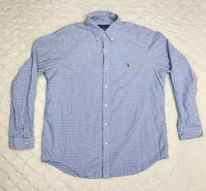 Polo Ralph Lauren blu scuro/bianco check Gingham camicia uomo marrone pony taglia XL - Foto 1 di 12