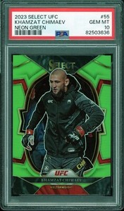 2023 Panini Select UFC Khamzat Chimaev Concourse Neon Green /75 #55 PSA 10