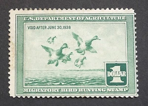 RW4 Federal Duck Hunting Stamp MDG, OG Migratory Bird Hunting Stamp 1937 - Picture 1 of 2