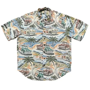 Reyn Spooner Shirt Mens Size L Short Sleeve Hawaiian Eddy Y Car Print Spun Rayon - Picture 1 of 4