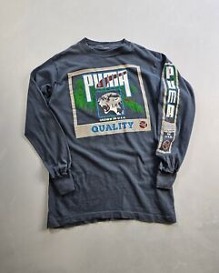 Vintage 1984 PUMA Quality Grown In USA Long Sleeve Blue T-shirt S