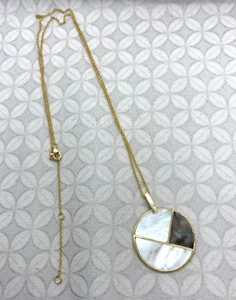Argento Vivo Sterling Silver Gold Plate Disk Mosaic mother of pearl Necklace - Picture 1 of 5