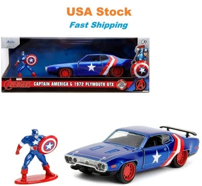Marvel Avengers 1972 Plymouth GTX w Captain America Diecast Figure Jada 5'' 1:32 - Image 1 of 4