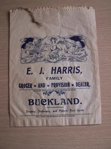 E J Harris Vintage Papiertüte Lebensmittelhändler und Provision Händler Buckland - Bild 1 von 2