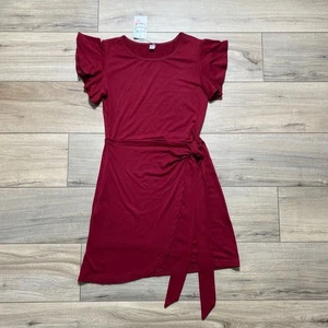 Helyo Womens Faux Wrap Flutter Sleeve Dress With Tie Size Small Burgundy - Picture 1 of 13
