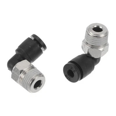 Conectores aire 90° 1/8" BSPT, plástico/metal, 2pzs negro/plateado - Imagen 1 de 4