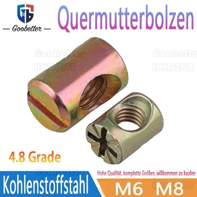 Quermutter Quermutterbolzen C-Stahl Zylinder Mittelgewinde für Bett Möbel M6 M8 - Bild 1 von 4
