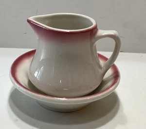 Vintage Homer Laughlin Creamer And Bowl Set Restaurant Ware White With Rose Trim - Picture 1 of 7