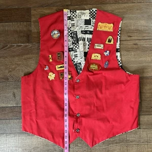 VINTAGE Red Music Theme Vest w/ 17 Enamel Pins AMICA MBSI Organ Buttons #59714 - Picture 1 of 7