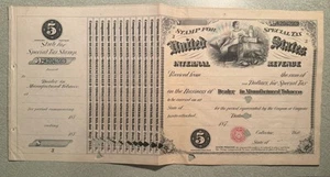 US 1875-1880 Internal Revenue Special Tax Stamp Sheets (5) - Picture 1 of 5