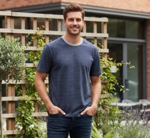 Nautica Jeans Company T-Shirt neu mit Etikett blau gestreift 100 % Baumwolle Tee Größe L 16-18 - Bild 1 von 8