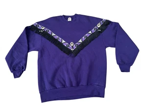 Vintage 90s Jerzees Crewneck Southwestern Fringe Large Crewneck Sweatshirt Vintage - Bild 1 von 8