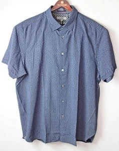 Ted Baker Mens 2XL Geo Shirt Short Sleeve Button Front Regular Fit Blue $139 New - Picture 1 of 10