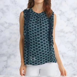 PERRY WALKER Sleeveless Ruffled Blouse Geo/Floral Print SILK Blend sz 3 (Large) - Picture 1 of 13