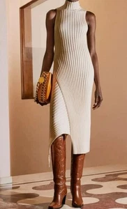 Stella McCartney Asymmetric Organic Cotton Ribbed Knit Dress Sz 46IT 14-16UK M-L - Picture 1 of 14