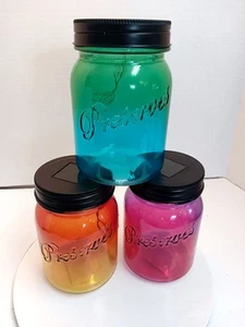 Mason Jar  Glass Solar Lights 3 Jars With 5 Lights 6"x4'" - Picture 1 of 3
