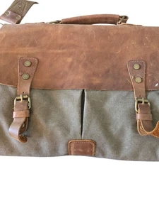 Ecosusi Mens Khaki Canvas Retro Style Messenger Weekend Bag 15"X12"X4" - Picture 1 of 11
