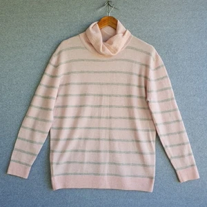 Trenery Jumper Womens Sz Medium Pink Grey Stripe Cowl Neck Wool Alpaca Blend - Picture 1 of 7