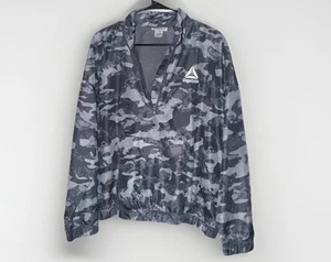 Reebok Jacket Womens Large Gray Camo 1/2 Zip Crop Windbreaker - Picture 1 of 4