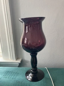 Vtg Tall Pedestal Glass *Amethyst* Bubble HandBlown Votive Candle Vase 11” - Picture 1 of 4