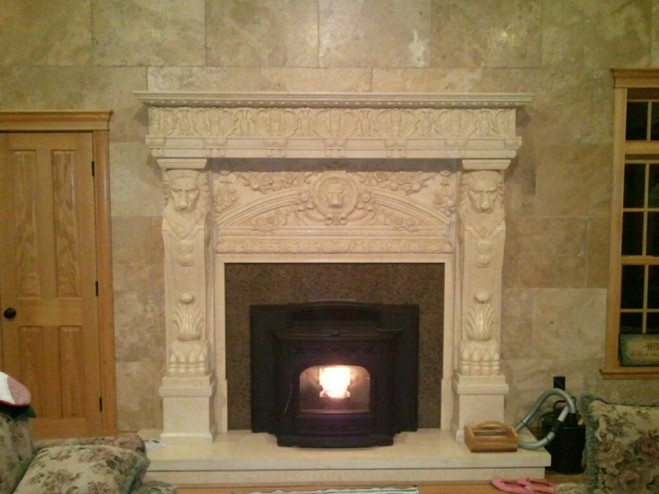 MONUMENTAL REPISA CHIMENEA MÁRMOL TALLADO A MANO LEÓN EGIPTO CREMA - CMM1 Foto 1 de 1