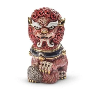 Leonessa Fu Rosso Guardiano Imperiale Cinese Scultura Ceramica De Rosa Rinconada - Foto 1 di 3
