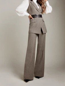 Karen Millen Lydia Country Check Wide TALL Leg Trousers Sz 10-12 UK. W31” L33 - Picture 1 of 13