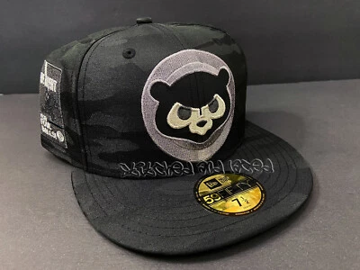 BURDEENS EXCLUSIVE CHICAGO CUBS FITTED HAT BLACK CAMO BE ALERT PATCH CLUB 7 1/2 - Image 1 of 4
