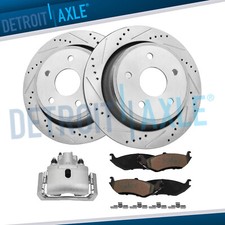 Rear Drilled Rotors + Left Brake Caliper & Brake Pads for Ram 1500 Durango Aspen