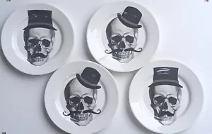 Ciroa Wicked Black Skull with Top Hat - Set of 4 Canape Plates - 5-1/2" - Picture 1 of 1