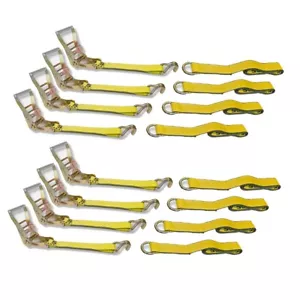 Paquete de 8 correas de elevación de rueda con lazo de 2"x10' Indusafe correas de amarre de trinquete con gancho en J - Imagen 1 de 4