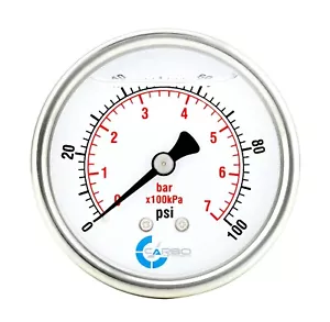 2" Pressure Gauge, Stainless Steel Case, Liquid Filled, Back Mnt, 100 Psi - Picture 1 of 4