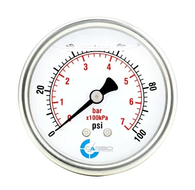 2" Pressure Gauge, Stainless Steel Case, Liquid Filled, Back Mnt, 100 Psi - Image 1 of 4