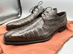 Mezlan Size 13 M Crocodile Lace Up  Gray Spain Shoes MEN'S