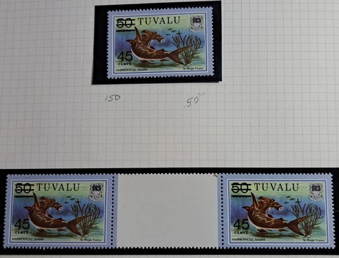 Tuvalu Stamp Sc 150, 1981 Surcharge Fish Single & Gutter,  MNH VF (GT) Cover