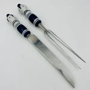 Set 2 Bjorn Wiinblad Rosenthal Blue Siena Carving Fork Knife Ceramic Stainless - Picture 1 of 9