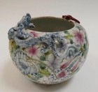 Chinese Republic Porcelain Dragon Bat Rim Famille Rose Bowl Millefleur Brush Pot