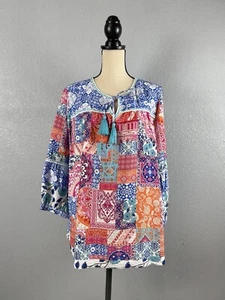 John Mark Women’s Size 3X Blouse Multi Floral Print Tie Neck Top NWT - Picture 1 of 8