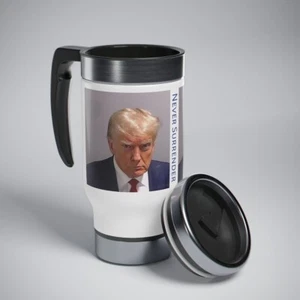 Donald Trump Never Surrender Edelstahl Reisebecher mit Griff, 14 oz - Bild 1 von 6