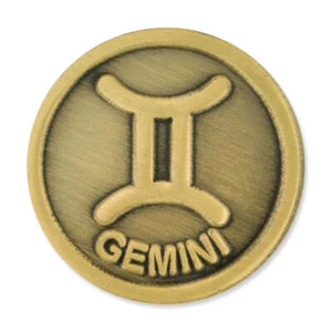 PinMart's Antique Gold Gemini Zodiac Twins Symbol Lapel Pin - Picture 1 of 3