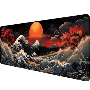 Japanese Waves XL Gaming Mouse Pad 31.5x11.8 Inch Watercolor Desk Mat Mousepad - Picture 1 of 7