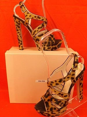 MIU MIU PRADA 5XP149 SANDALIAS PLATAFORMA JAULA PELO PONY ESTAMPADO LEOPARDO 40.5 Foto 1 de 4