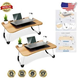 2-Pack Large Folding Lap Desk - Stylish Multi-Use Laptop Table with Cup Holder - Picture 1 of 4