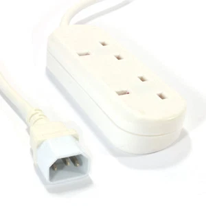 1m IEC C14 to 2 Way Gang UK Mains Sockets Lead UPS Power Splitter [008150] - Afbeelding 1 van 4