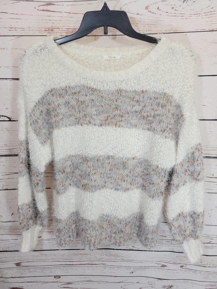 Suéter Maurices Gris Blanco Marrón Rayas Linterna Difusa Suave Para Mujer Talla XL Foto 1 de 4
