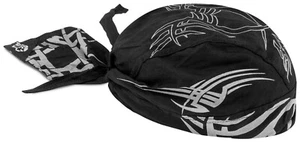 Black Bandana Dorag Cap | Motorcycle Doo Rag | REFLECTIVE Silver Tribal Tattoo - Picture 1 of 3