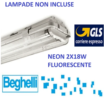 PLAFONIERA BEGHELLI 2X18W IP65 PER NEON FLUORESCENTI BS102RE(NO LED)NEON 60CM - Immagine 1 di 3